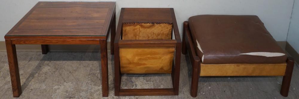 MID CENTURY TEAK AND LEATHER CUBE