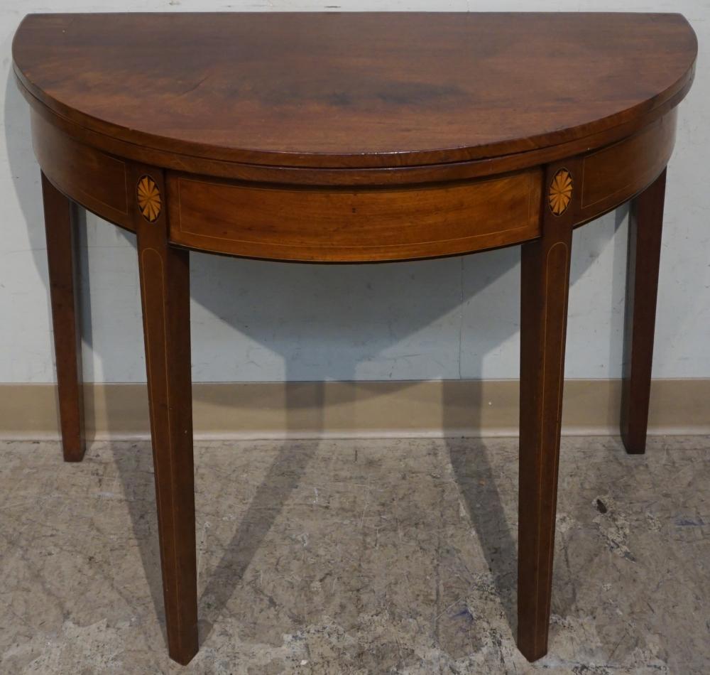 GEORGE III INLAID MAHOGANY DEMILUNE 32d0d5