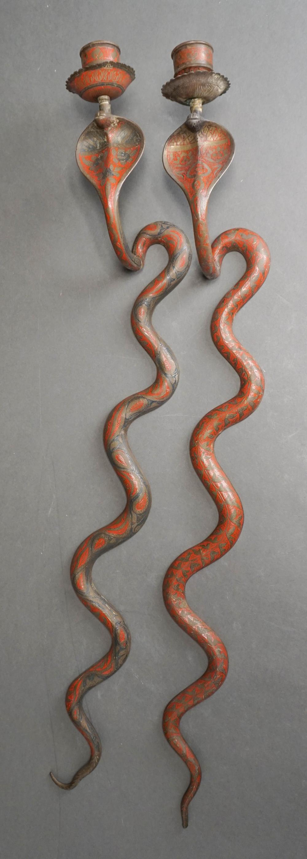 TWO ART DECO ENAMELED BRONZE COBRA FORM 32d0ec