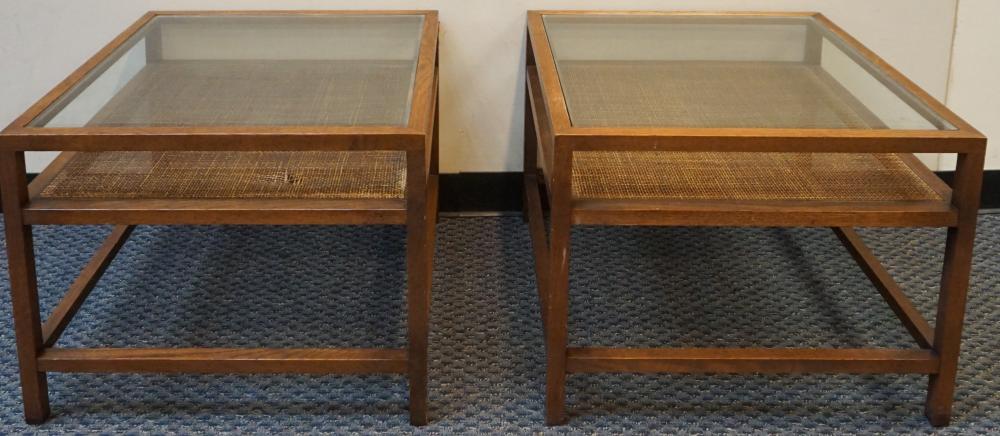 PAIR MID CENTURY MODERN OAK GLASS 32d12a