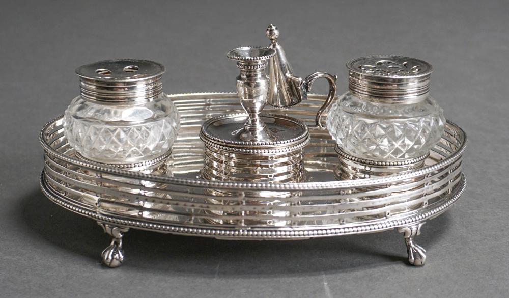 ENGLISH SILVER INKWELL AND CHAMBERSTICK