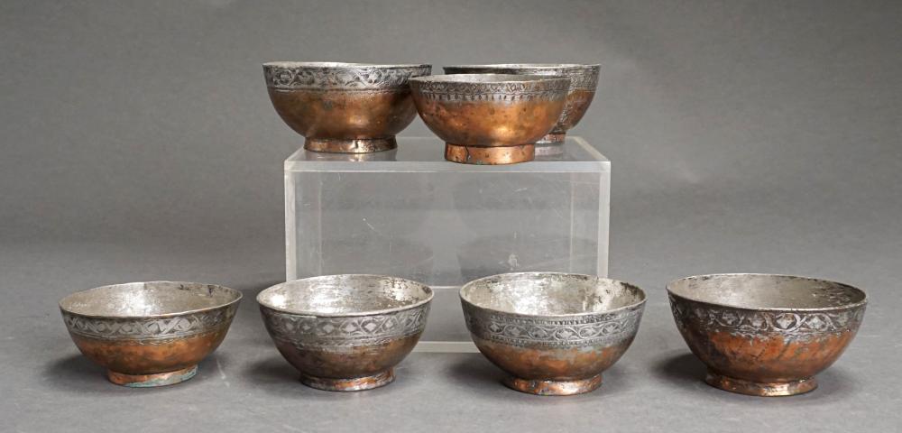 SEVEN PERSIAN TIN AND COPPER BOWLS  32d32d