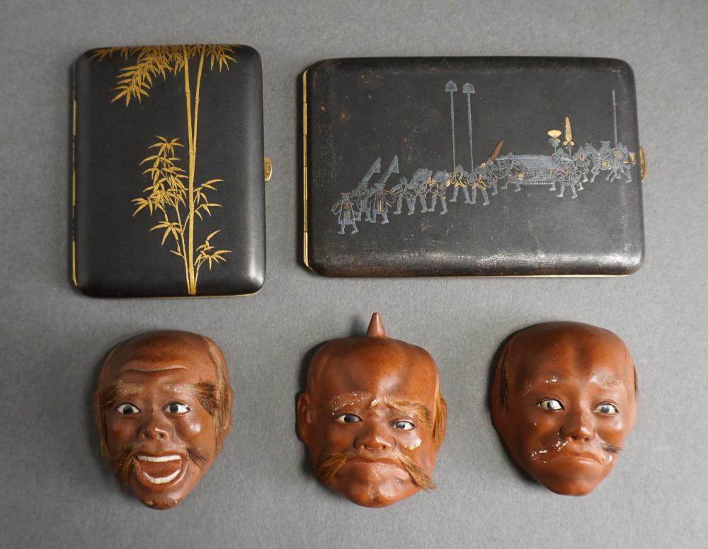 THREE JAPANESE LACQUER MASKS AND 32d3dc