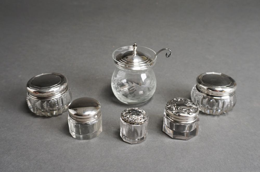 SIX STERLING SILVER LIDDED GLASS