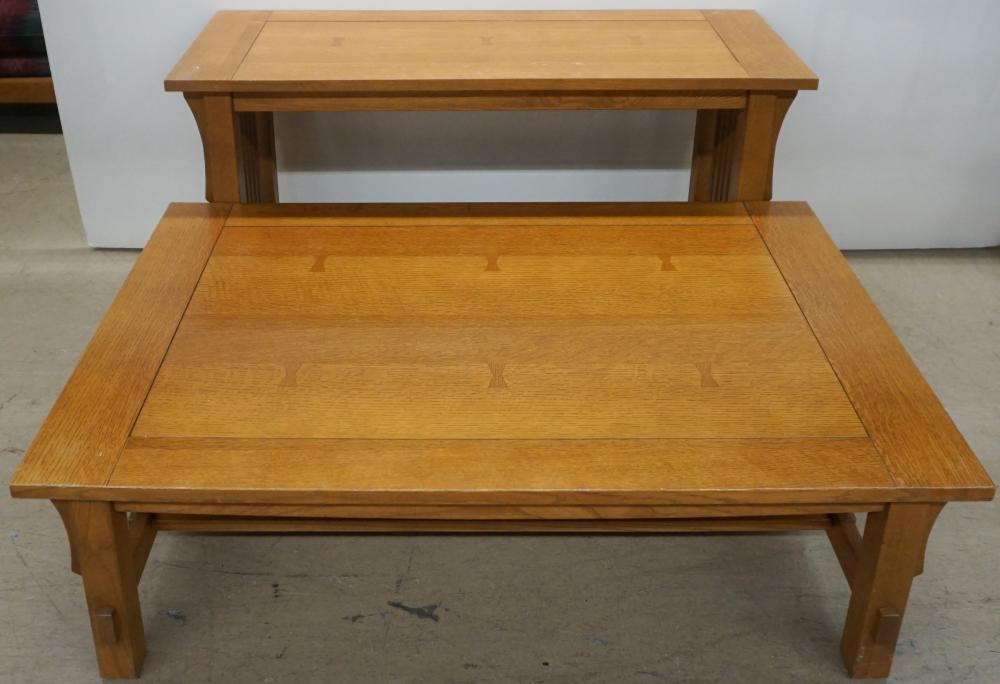 MISSION STYLE OAK SOFA TABLE AND