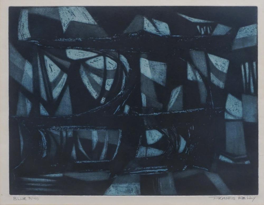 FRANCIS KELLY, BLUE ABSTRACT, LITHOGRAPH,