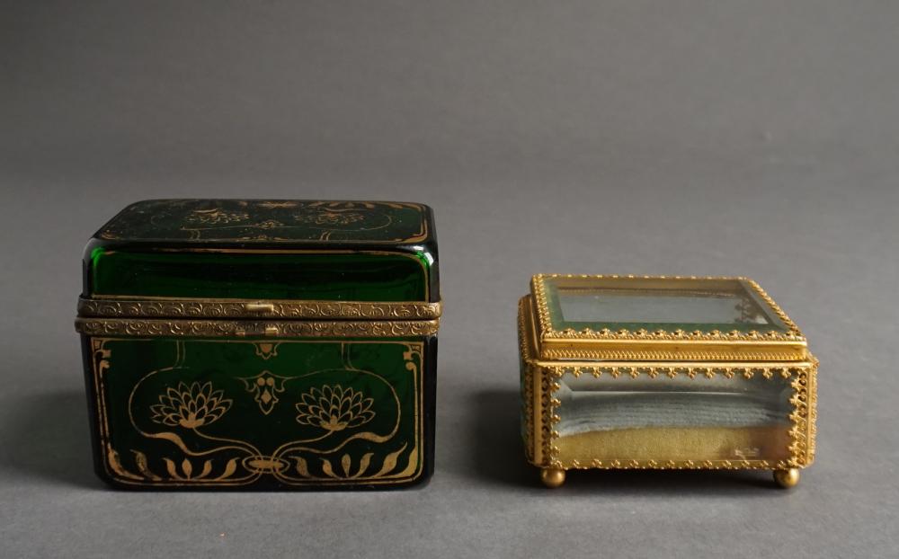 TWO BRASS AND GLASS JEWELRY CASKETS 32d57c