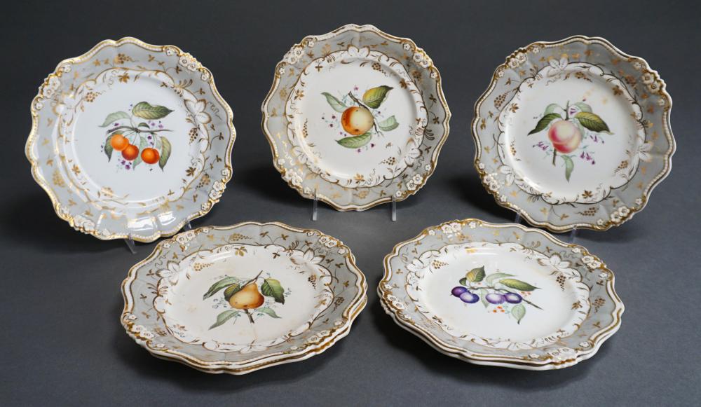 SEVEN ENGLISH GILT FLORAL DECORATED