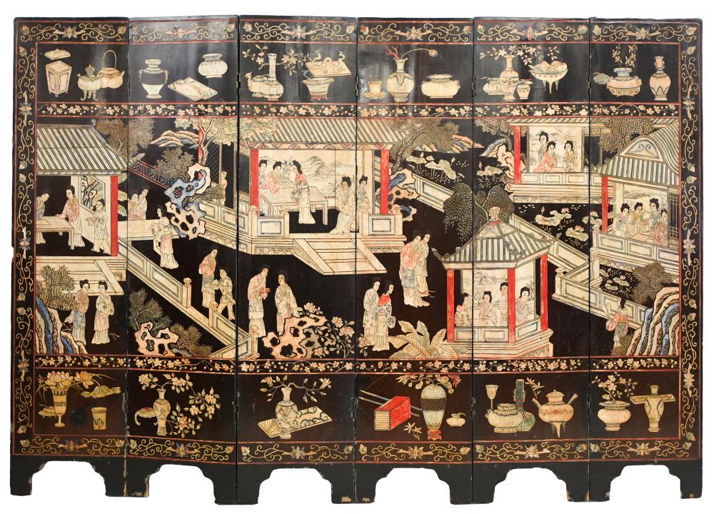 SIX PANEL ASIAN LACQUERED WOOD SCREENCondition: