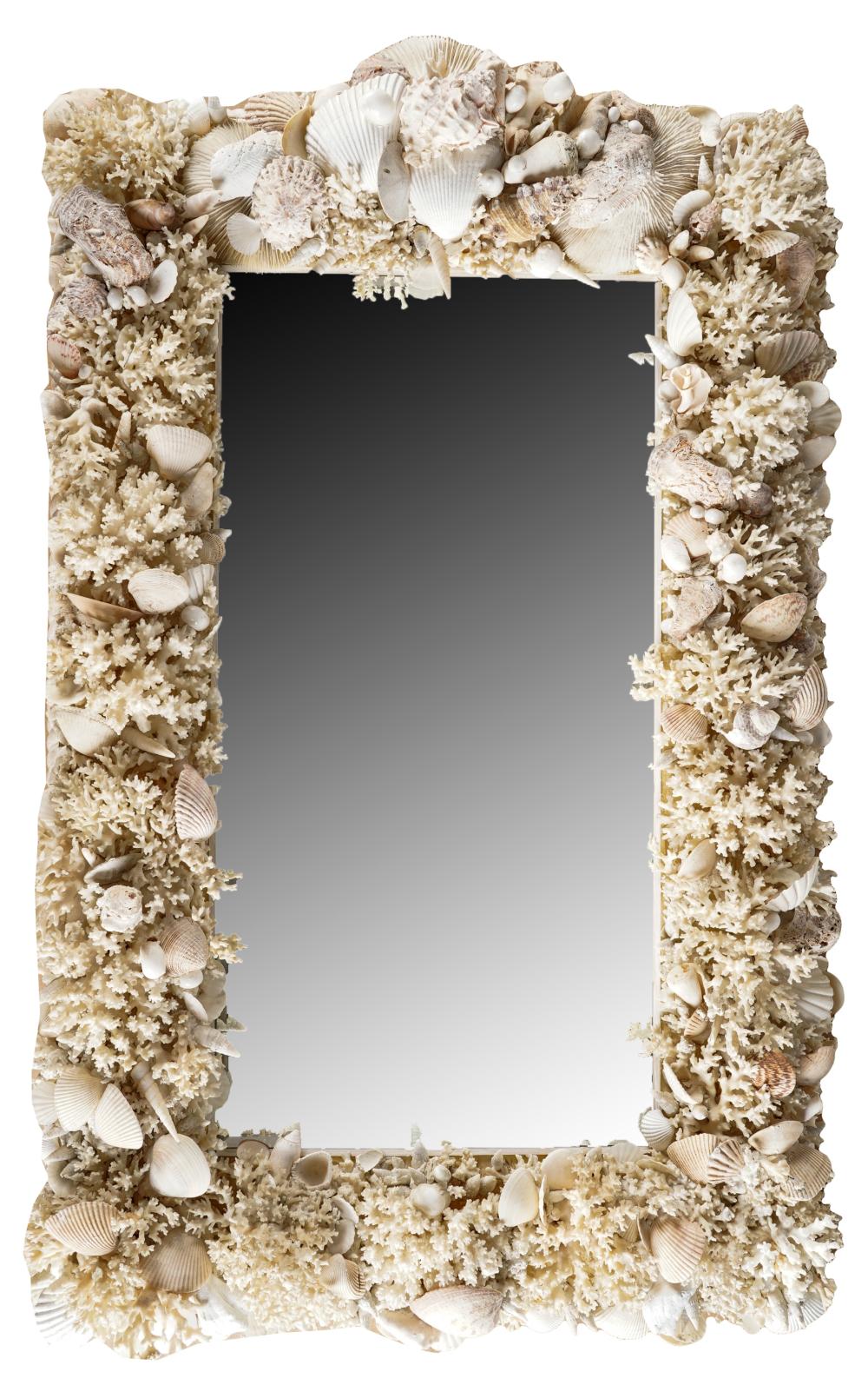 LARGE SHELL-ENCRUSTED WALL MIRRORCondition: