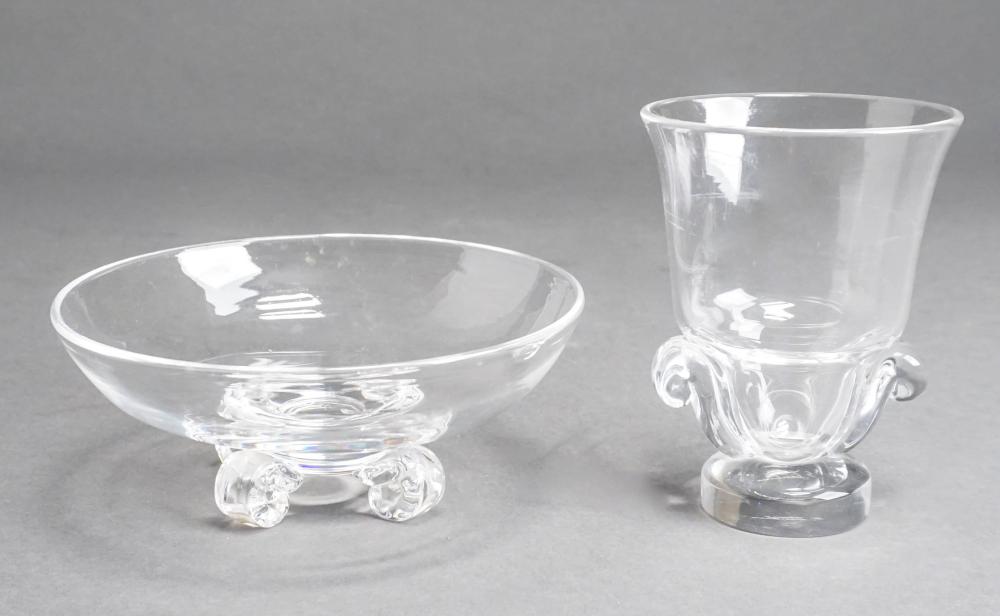 STEUBEN CRYSTAL VASE AND FOOTED