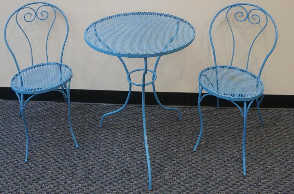 BLUE PAINTED METAL TABLE AND PAIR 32d7db