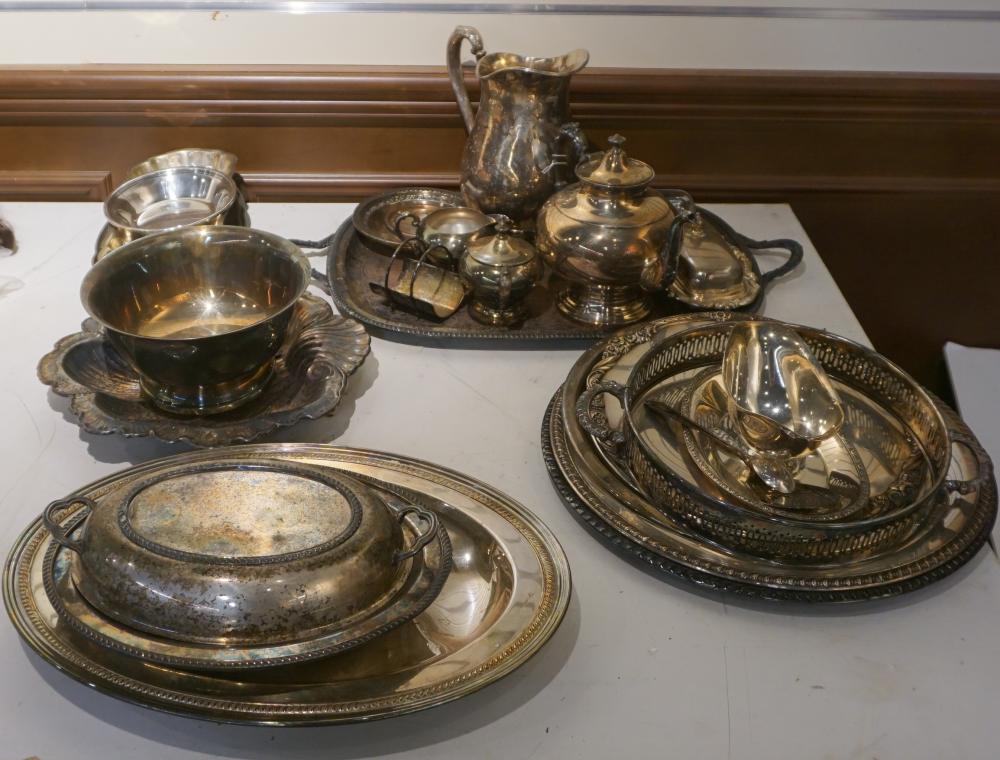 COLLECTION OF SILVERPLATE TRAYS,