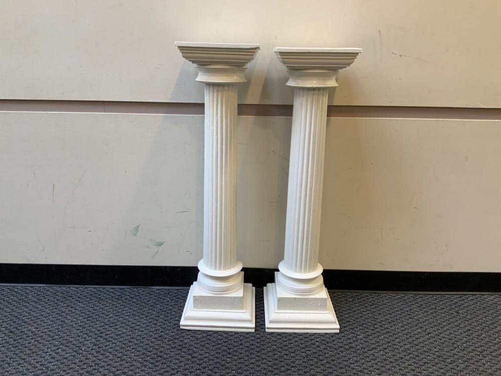 PAIR OF WHITE PAINTED WOOD PEDESTALS,