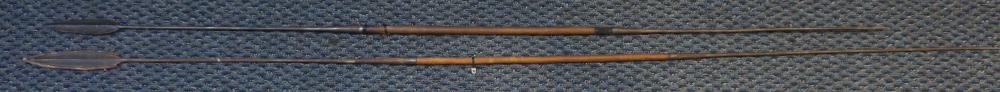 TWO AFRICAN WOOD AND STEEL LONG SPEARSTwo