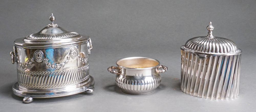 SILVERPLATE CACHE POT AND TWO BISCUIT