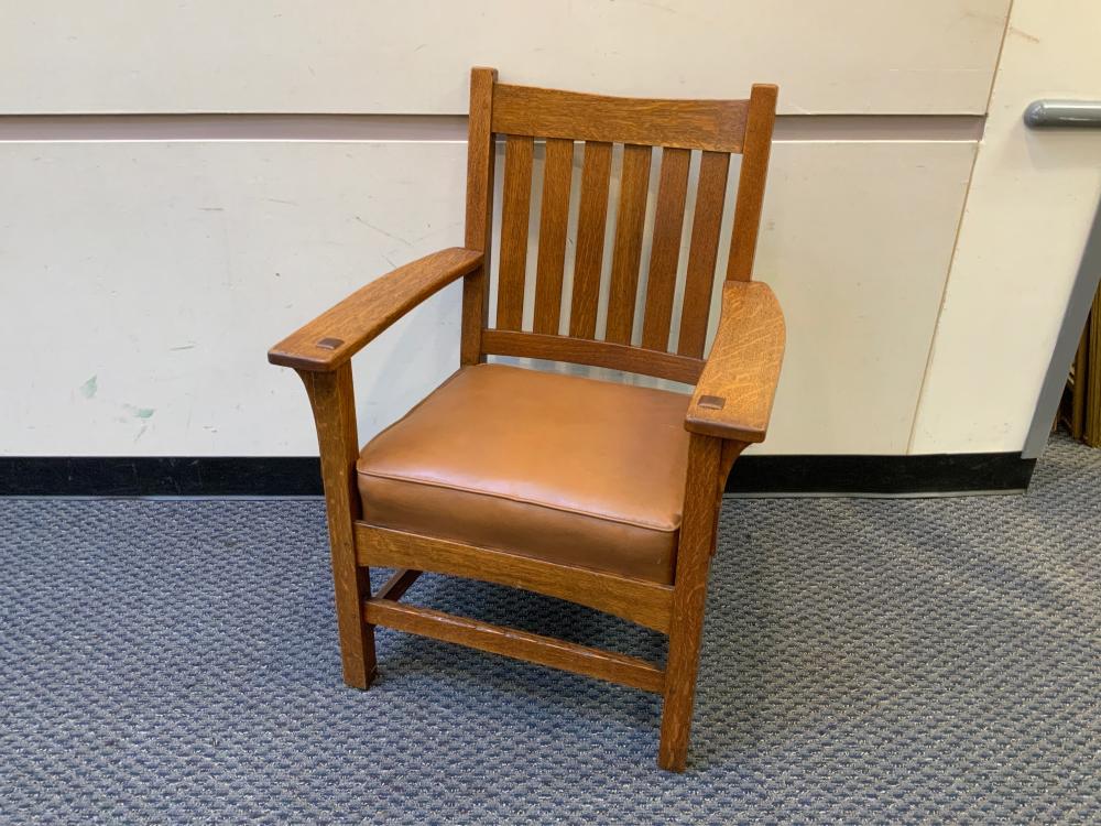 L AND J.G STICKLEY OAK ARMCHAIRL