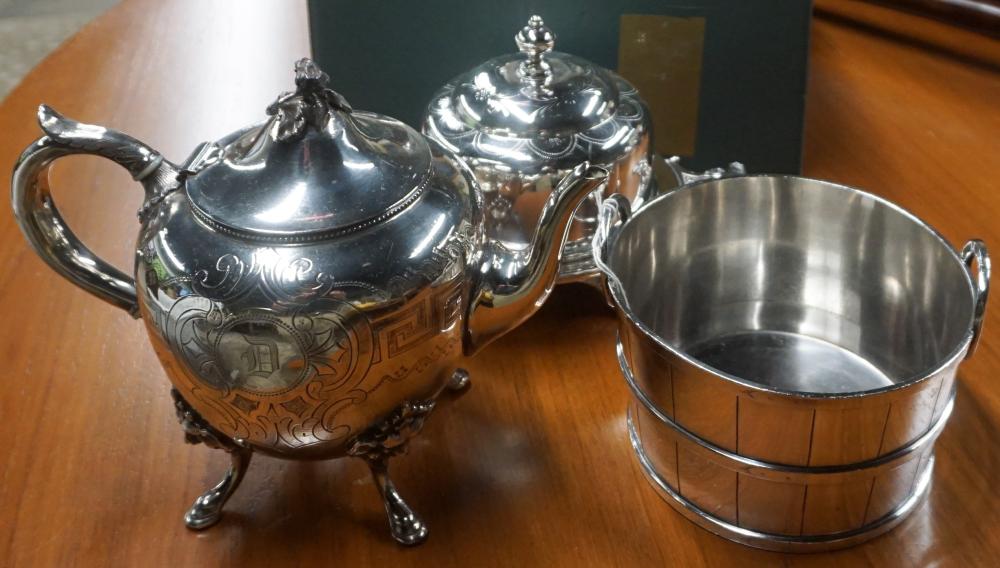 GROUP WITH SILVERPLATE TEAPOT,