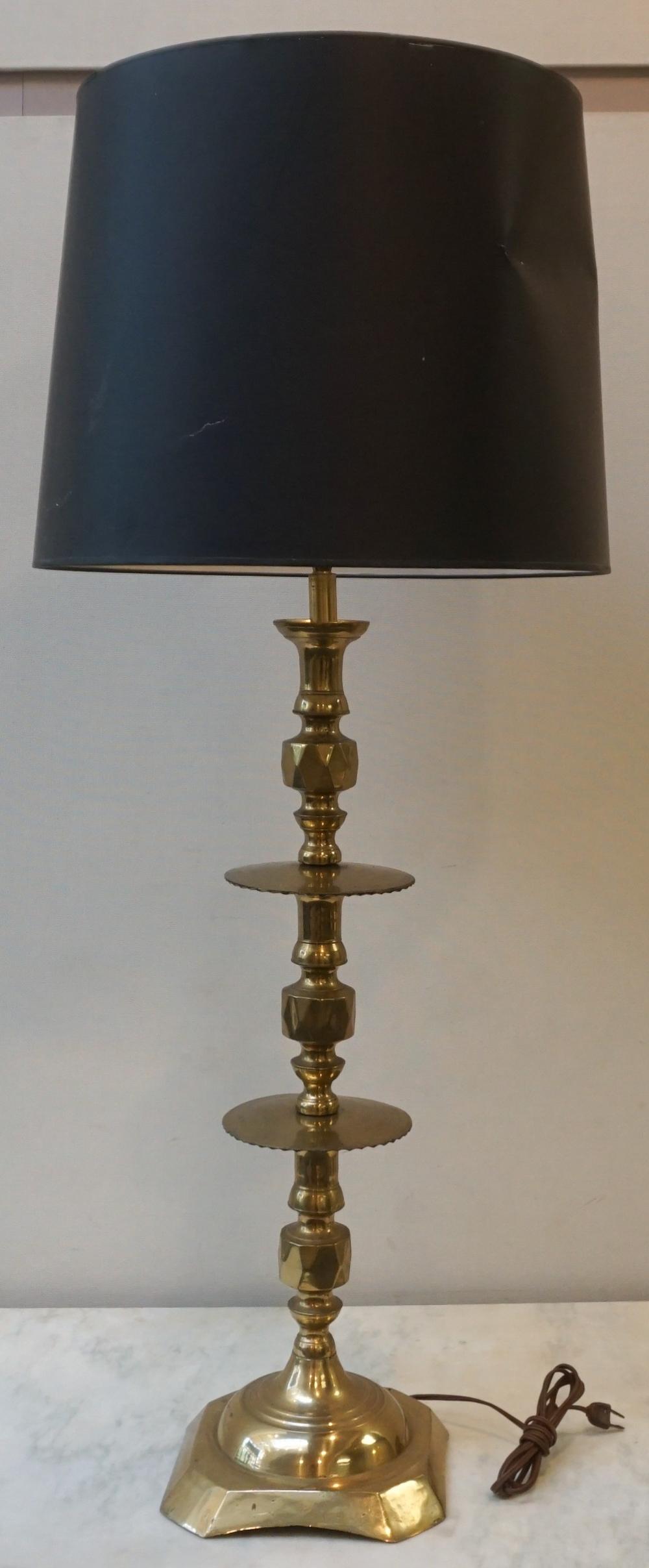 BRASS CANDLESTICK MOUNTED AS LAMP