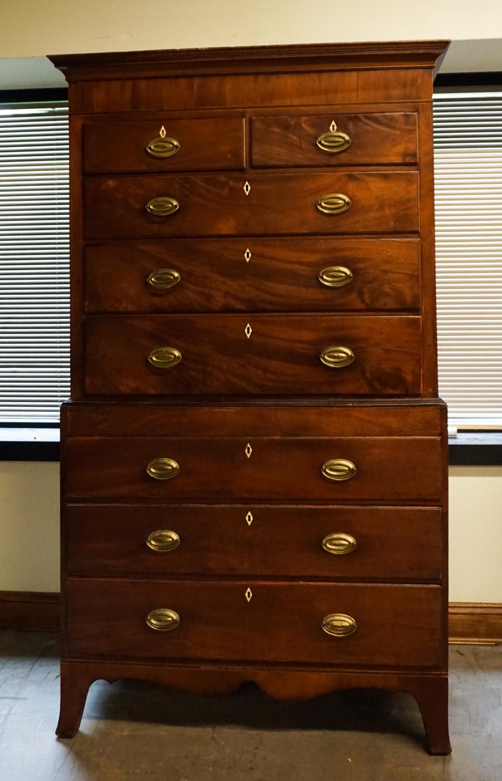 GEORGE III INLAID MAHOGANY CHEST ON CHEST 32d8f8