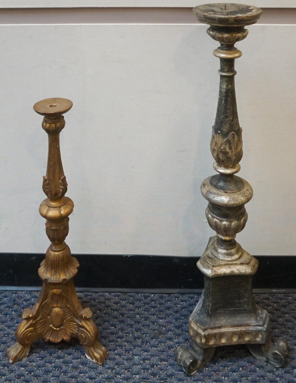 TWO ITALIAN CARVED WOOD PRICKET