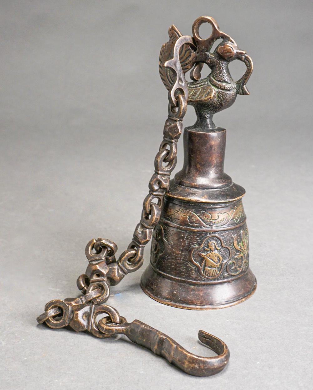 ASIAN PATINATED BRONZE BELL AND