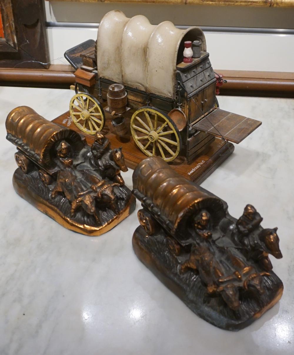 PAIR BRONZE COVERED WAGON BOOKENDS 32d957