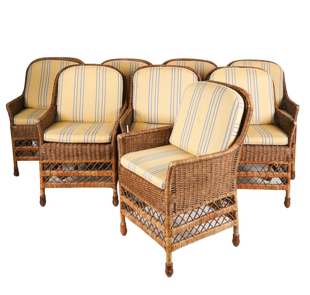 SET OF EIGHT RATTAN DINING CHAIRSeach 32d9cb