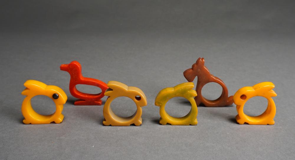 SIX BAKELITE ANIMAL-FORM NAPKIN