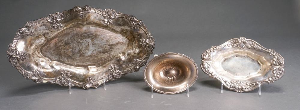THREE STERLING SILVER OVOID DISHES,