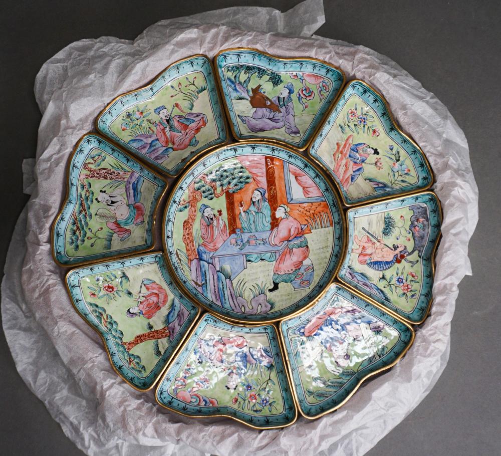 NINE-PIECE CHINESE ENAMEL DECORATED