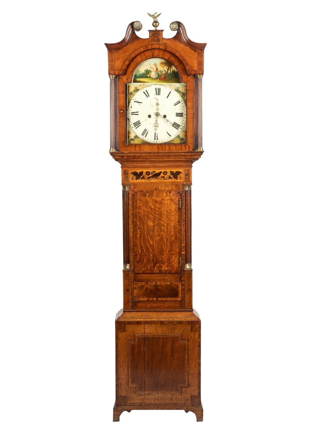 ENGLISH INLAID OAK TALL CASE CLOCK19th 32db02