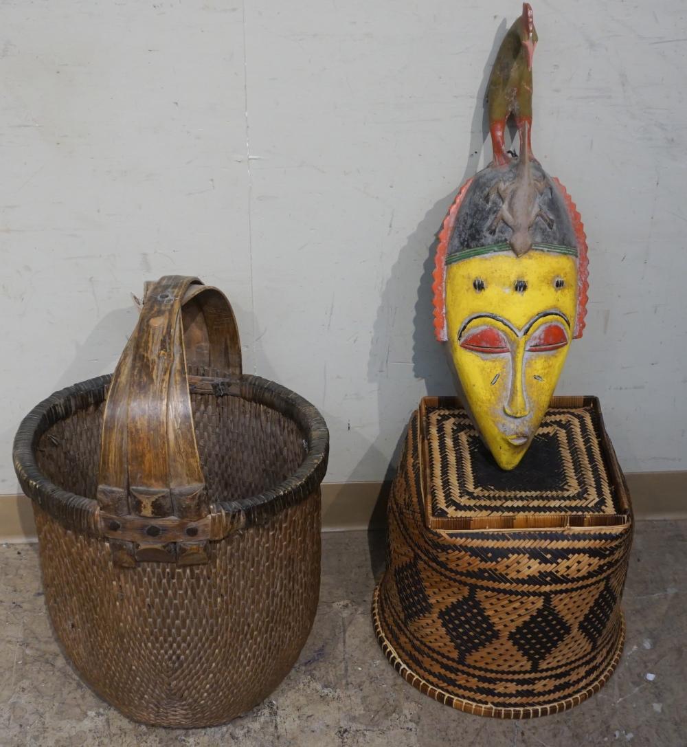 TWO AFRICAN/OCEANIC BASKETS AND A MASKTwo