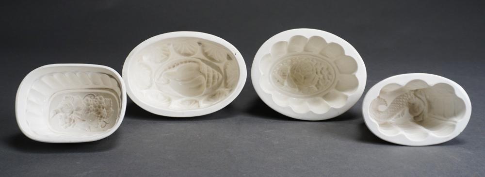 FOUR WHITE GLAZED CERAMIC FOOD