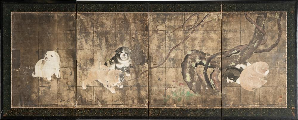 JAPANESE FOUR-PANEL SCREENpainted in