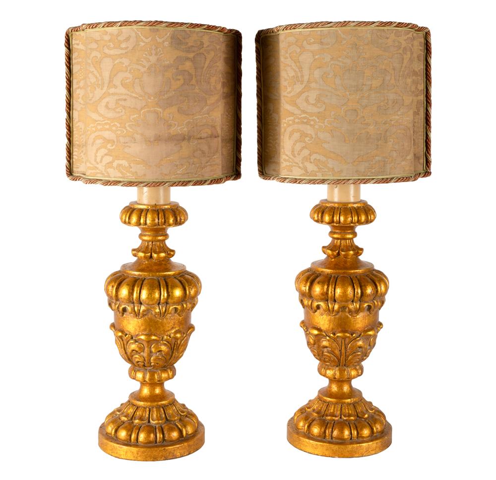 PAIR GILTWOOD TABLE LAMPS WITH