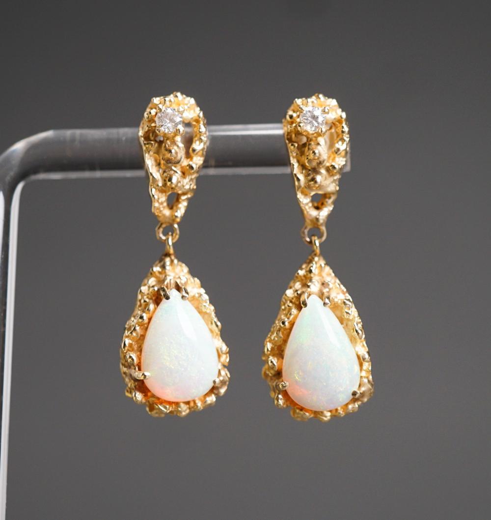 PAIR OF 14-KARAT YELLOW-GOLD, OPAL