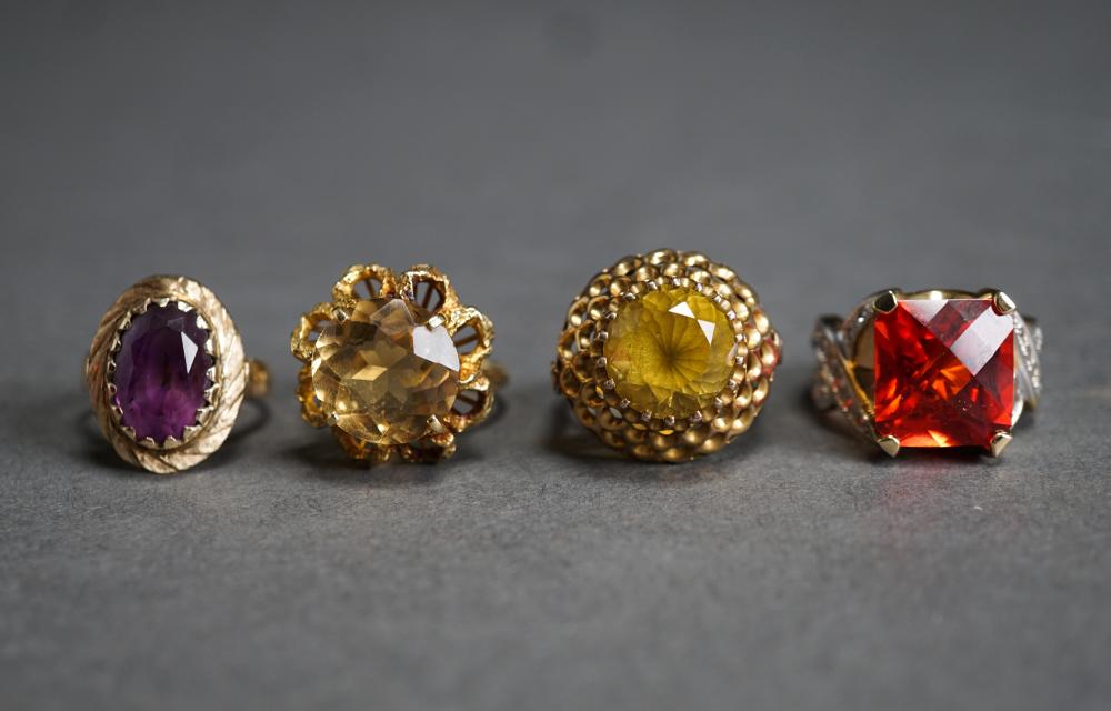 TWO 14-KARAT GOLD AND GEM-SET RINGS,