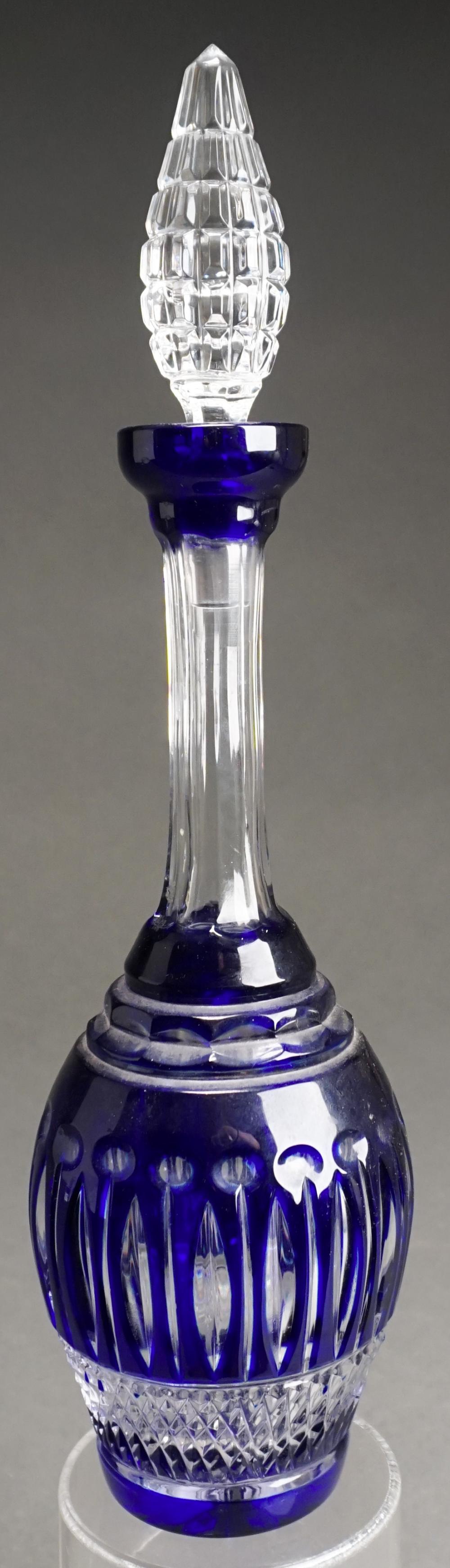 BOHEMIAN COBALT BLUE TO CLEAR DECANTER,