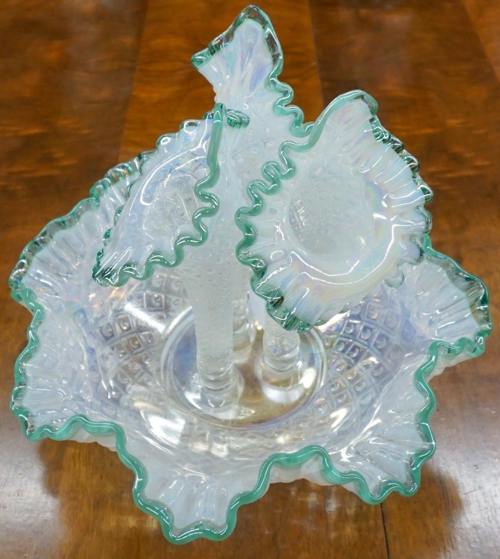 FENTON GLASS EPERGNE, H: 11 IN.