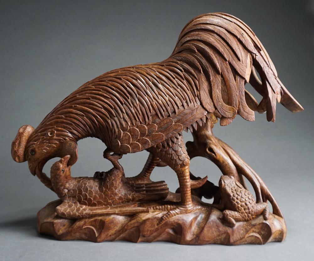 CARVED WOOD FIGURE OF A ROOSTER