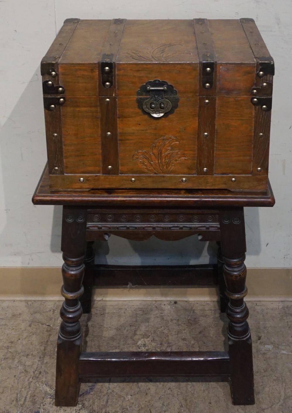 JACOBEAN STYLE OAK STOOL AND A