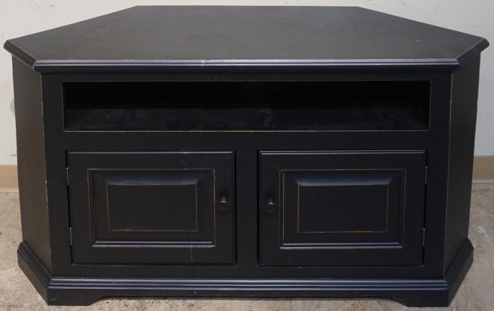 PAIR EBONIZED WOOD TWO-DRAWER LAMP TABLES