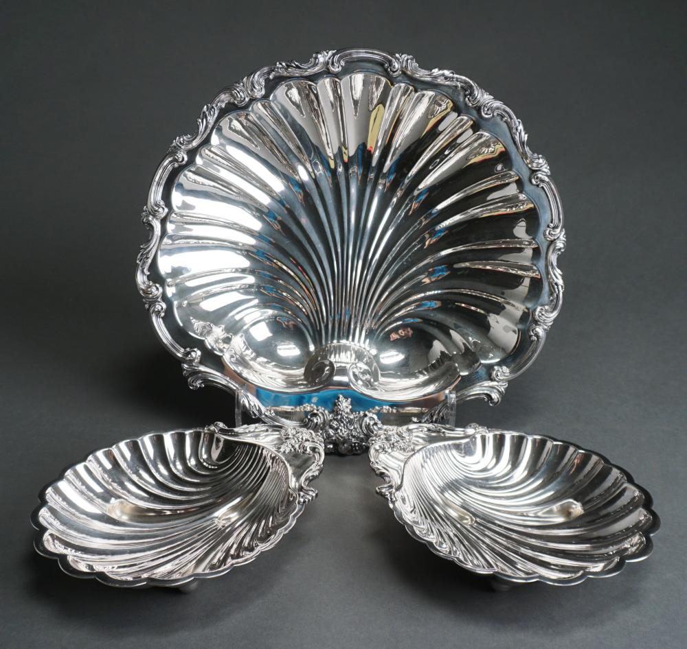 THREE ASSORTED SHELL-FORM SILVERPLATE