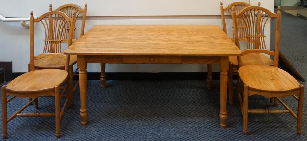 OAK TABLE AND FOUR CHAIRS, TABLE: