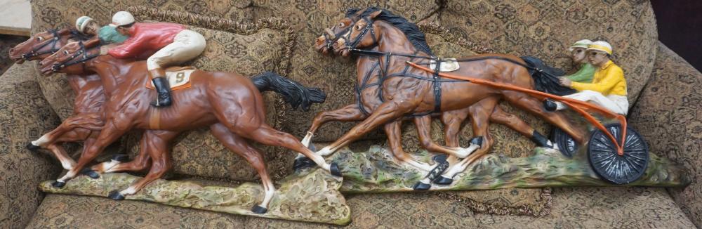 PAIR COMPOSITE HORSE AND JOCKEY 32decb