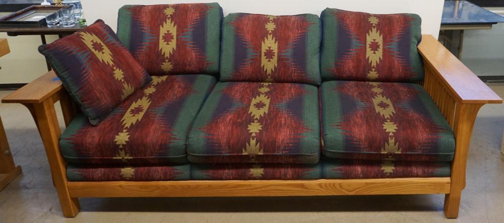 BASSETT MISSION STYLE OAK SOFA,