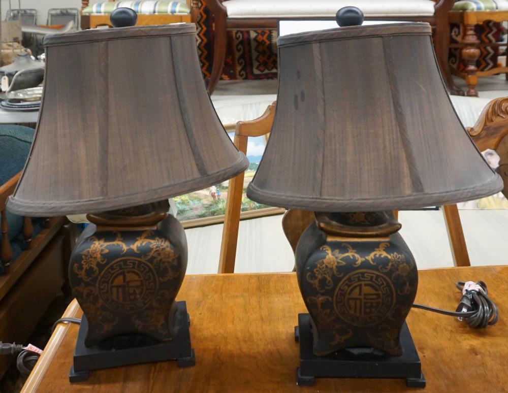 PAIR CHINESE PAINTED PLASTER LAMPS  32df0b