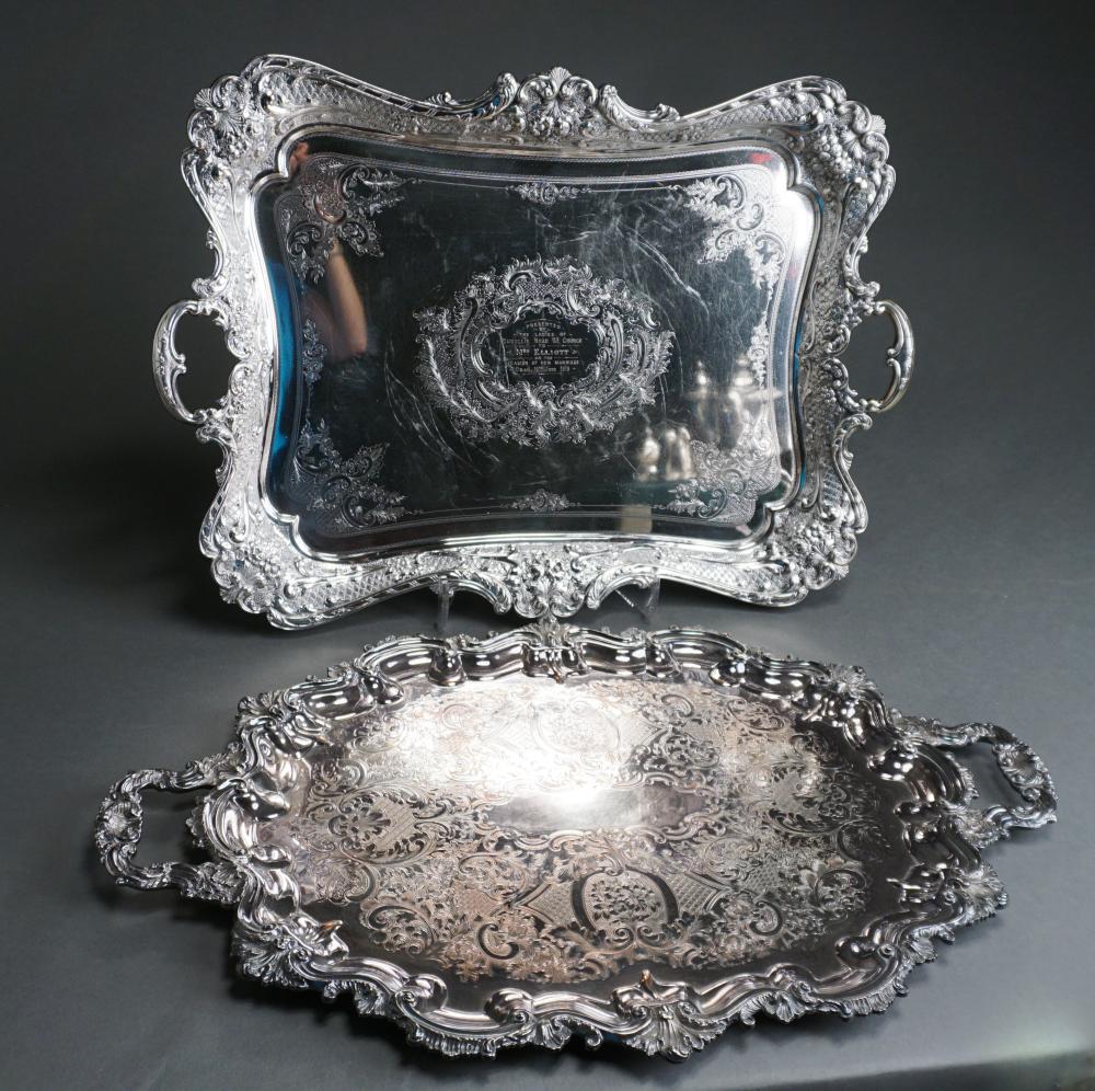 TWO SILVERPLATE TWO-HANDLED BUTLER