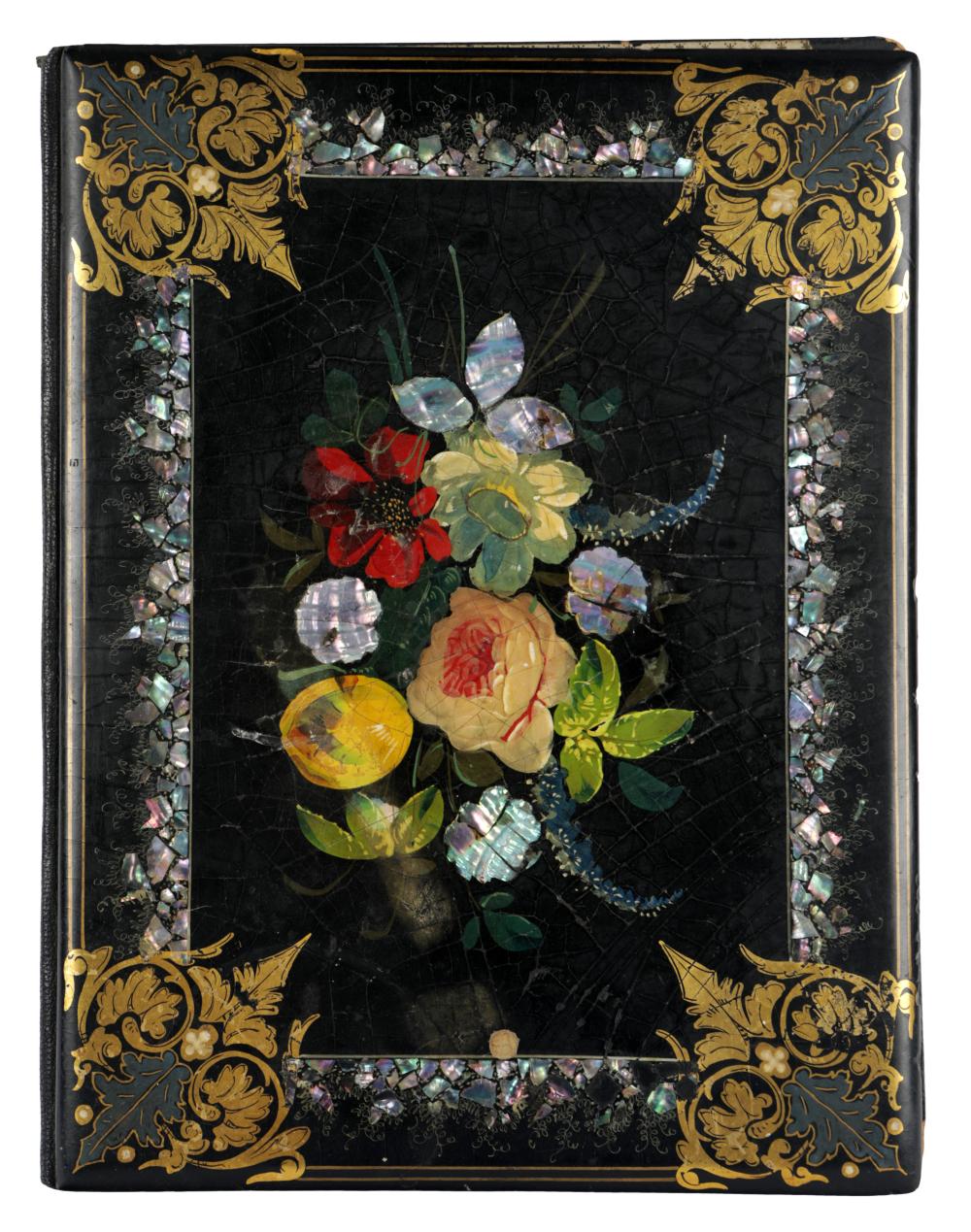 VICTORIAN LEATHER-COVERED FOLDERpolychrome-painted